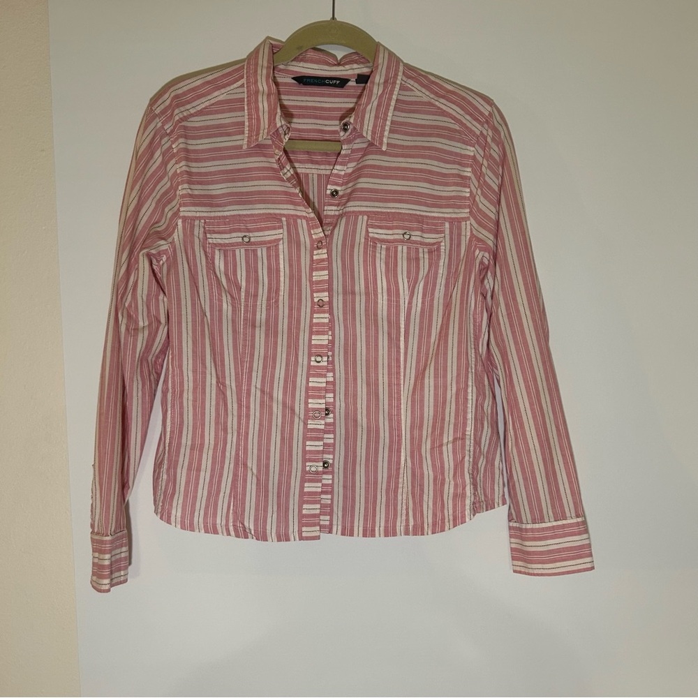 French Cuff Pink and Cream Striped Button-Down Shirt